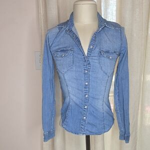 H&M Light Blue Button-Down Denim Shirt